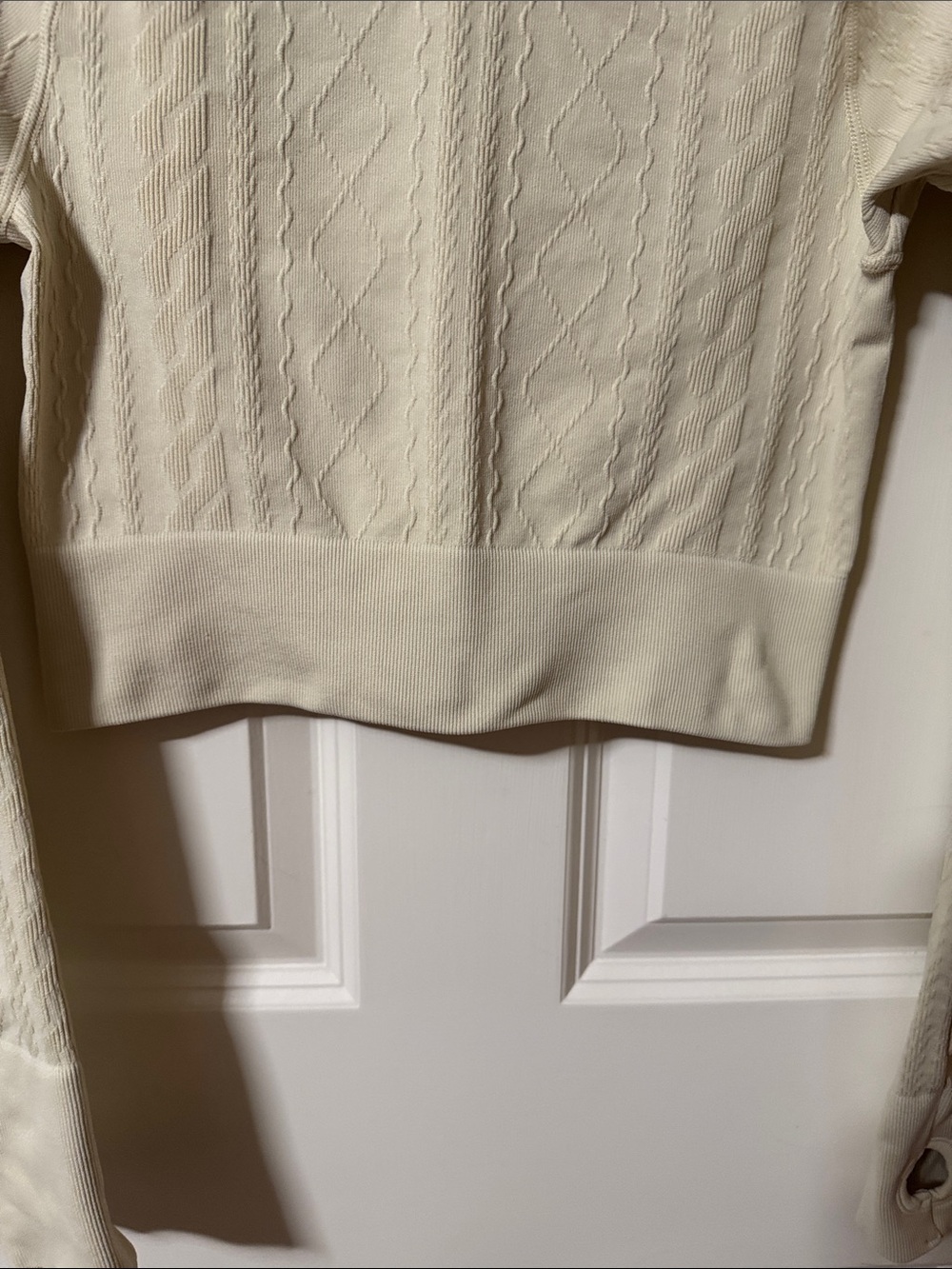 JoyLab Cream Cropped Cable-Textured Crew Fitted Top - Picture 6 of 11